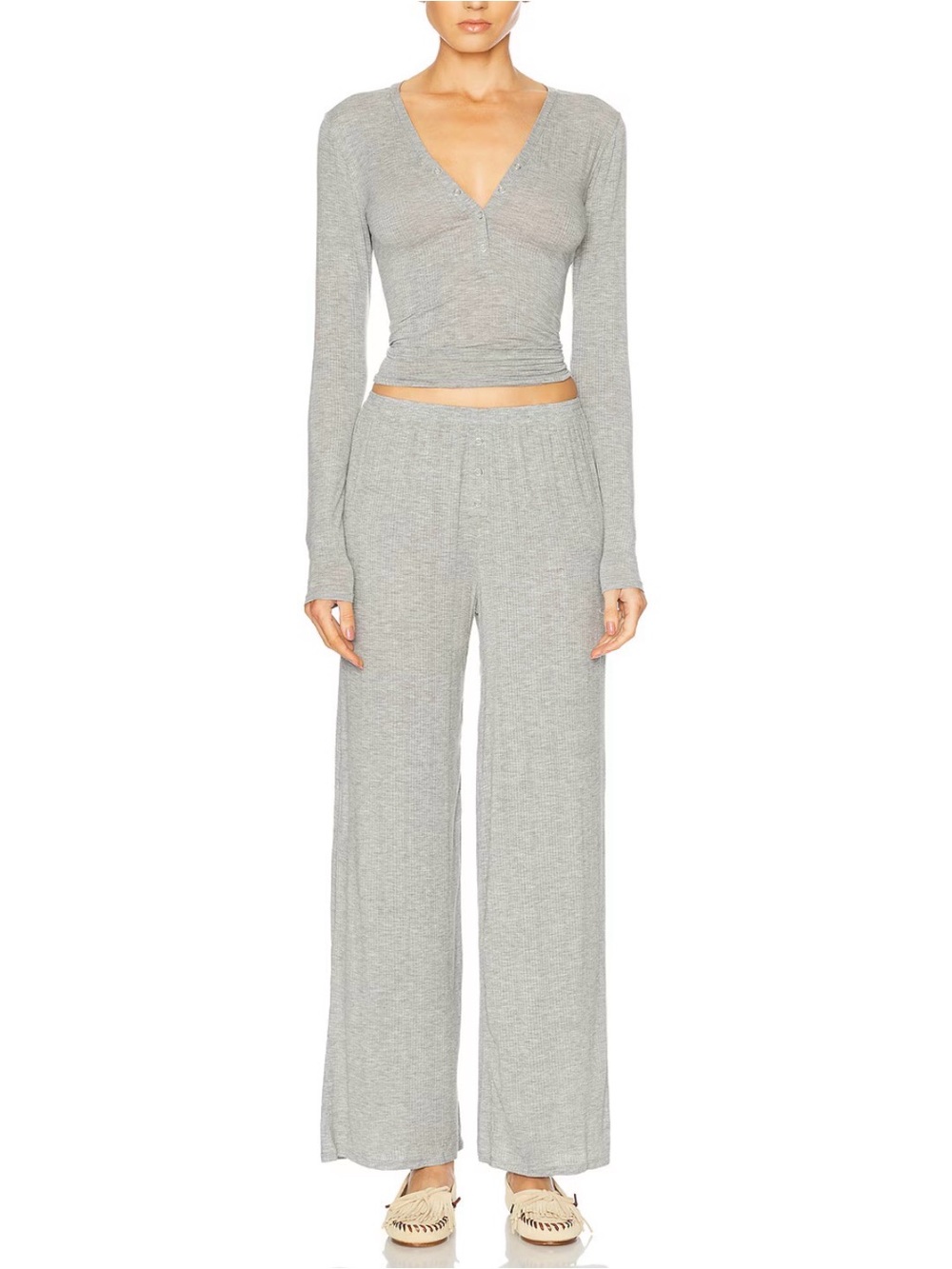 Negative Underwear Whipped Henley Track Pant Lounge Set Heather Grey S